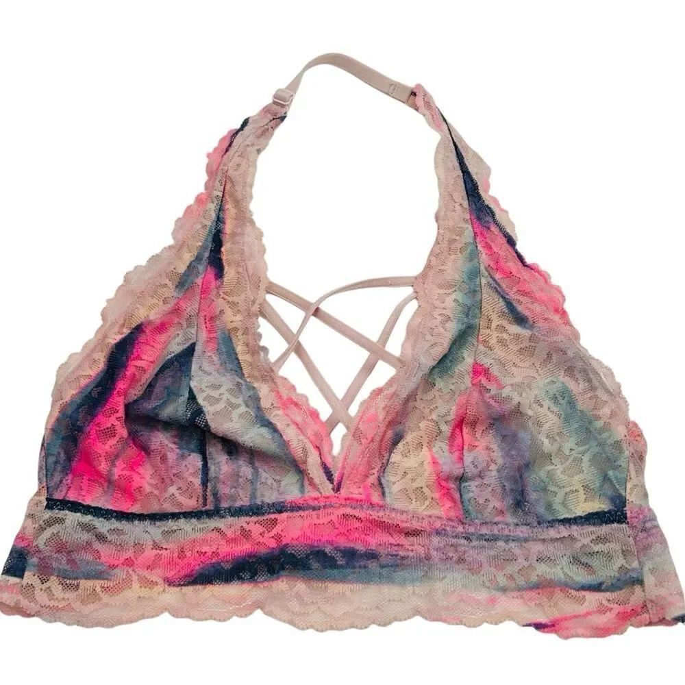 Pink Victoria’s Secret tie dye pink blue lace bralette size small